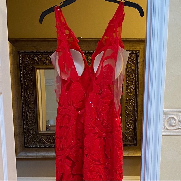 Red Jovani Lace Long Prom Dress - Picture 5 of 8